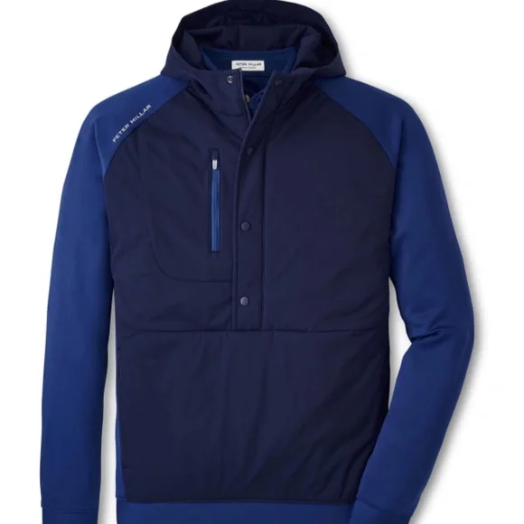 Peter Millar Men's Medium Sport Navy / Navy Weld Half-Snap Hoodie MSRP $245 - Picture 1 of 11